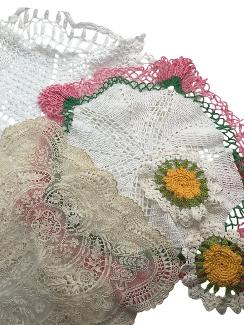 Vintage Crochet & Lace Doilies Set Lot 5 Handmade Assorted French Cottage Decor